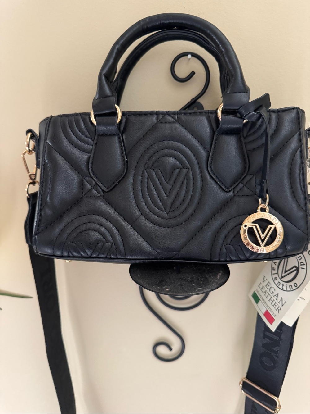 NWT Valentino Orlandi Mini Kayla Quilted Tote Bag - Black Crossbody